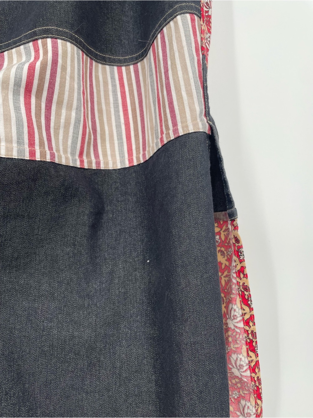 80s 90s Koos Of Course! Patchwork Denim Style Midi Skirt Elastic Waist Cotton - Picture 7 of 15